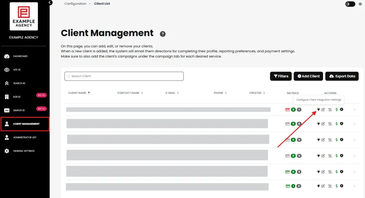 integrations settings Exactmatch dashboard
